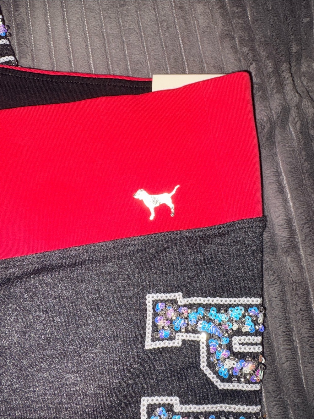 PINK Victoria's Secret Dark Gray Leggings with Bright Pink Waistband bling - Picture 4 of 6